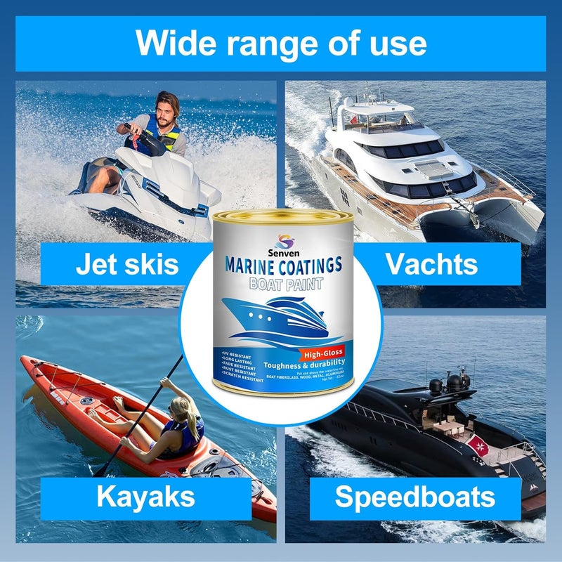 SENVEN Boat Paint 35 Oz Gloss Marine Boat Topside Bottom Enamel Paint for Boats, Wood, Fiberglass, Aluminum, Metals, Oil-Based Epoxy White Black Red Gray Blue - Image 4